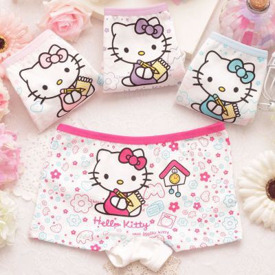 Bộ 4 chiếc quần lót cotton thoáng khí in hình mèo Hello Kitty dễ thương cho bé gái