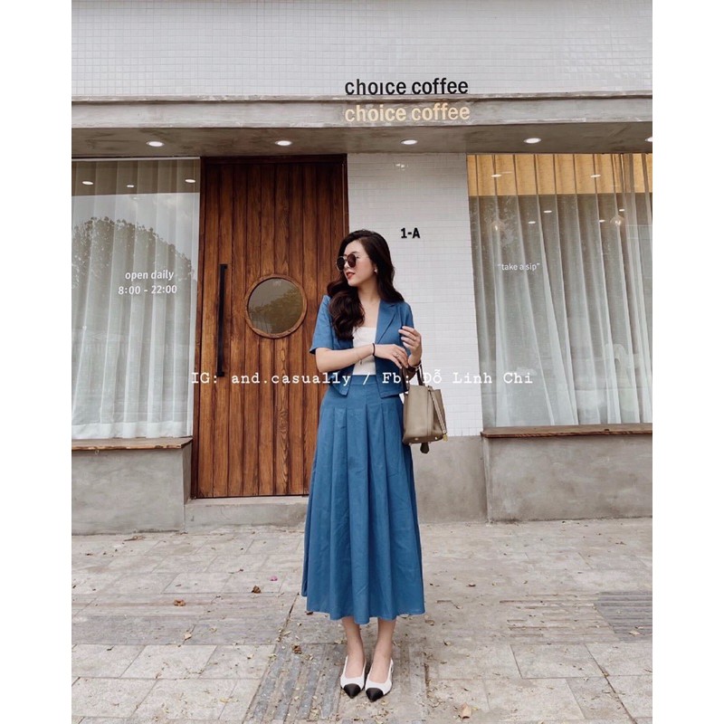 Sét Blazer lửng và chân váy vitage nữ tính
