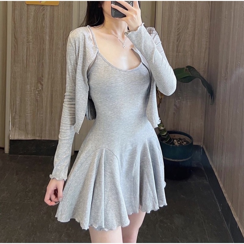 Đầm Thun Lụa Tà Xếp Ly Kèm Khoác Ngoài - Colory shop