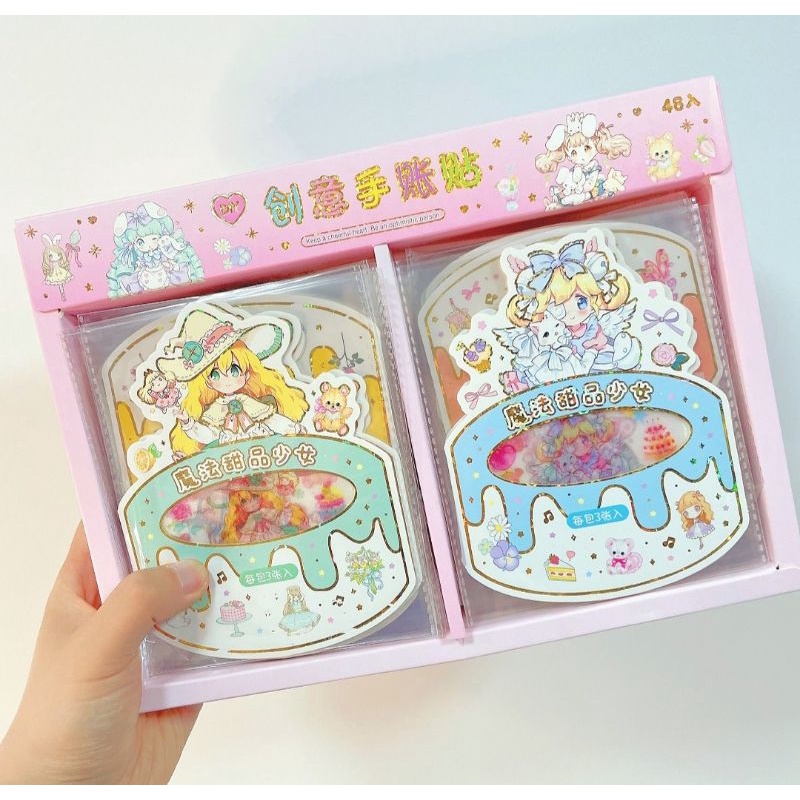 3 tờ sticker siêu đẹp đựng trong bao bì hình cô gái bên bánh kem, mã JJ- SZD