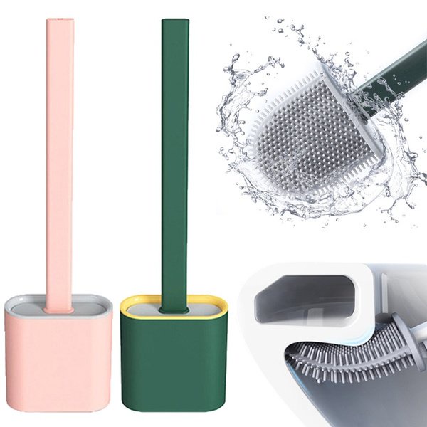 Cây bàn chải chổi cọ chà rửa vệ sinh bồn cầu toilet brush bằng silicon kèm hộp đựng dán tường