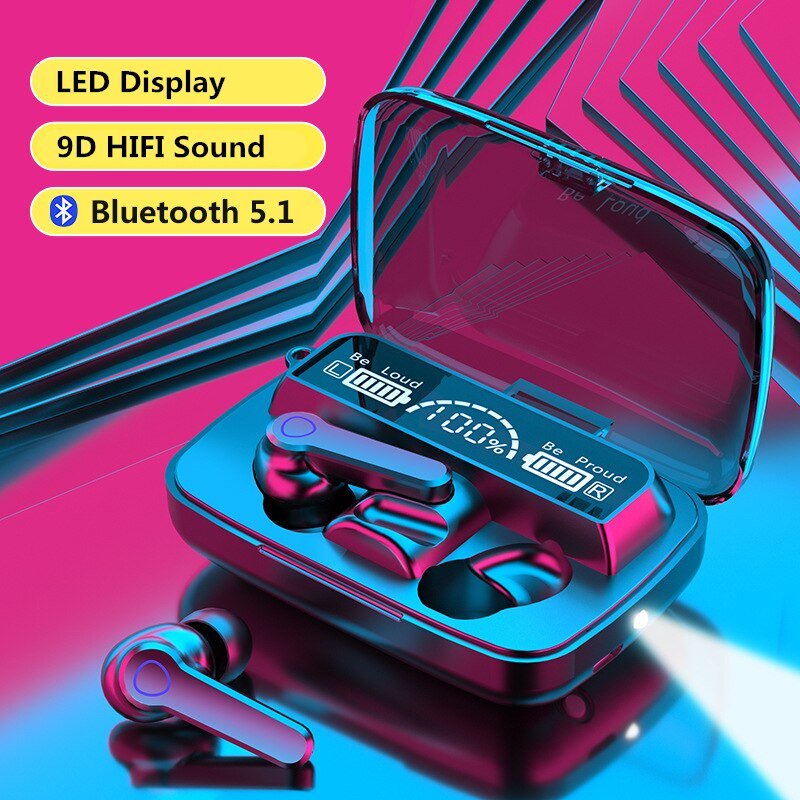 Tai nghe bluetooth M19 màn hình led, chống nước, chống ồn, pin trâu, có đèn pin