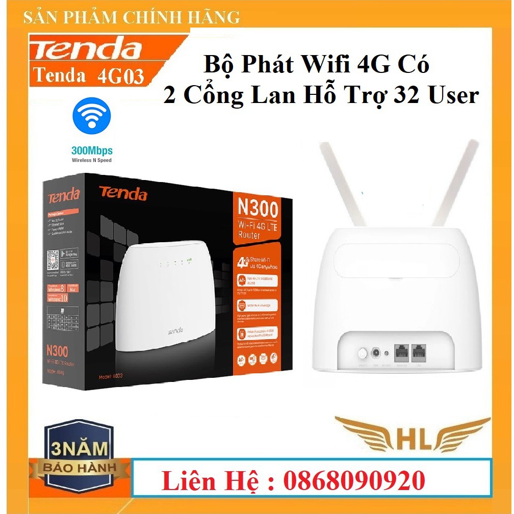 Bộ Phát Wifi 4G LTE Chuẩn N300Mbps 2 Cổng Lan Tenda 4G680 Hoặc 4G03 không Râu hoặc 4G180 - Hàng Chính Hãng