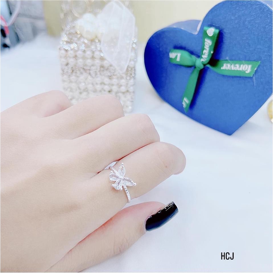 Nhẫn nữ bạc ta nhẫn cánh bướm đính đá free size sáng đẹp - Kho sỉ bạc Nhất Linh