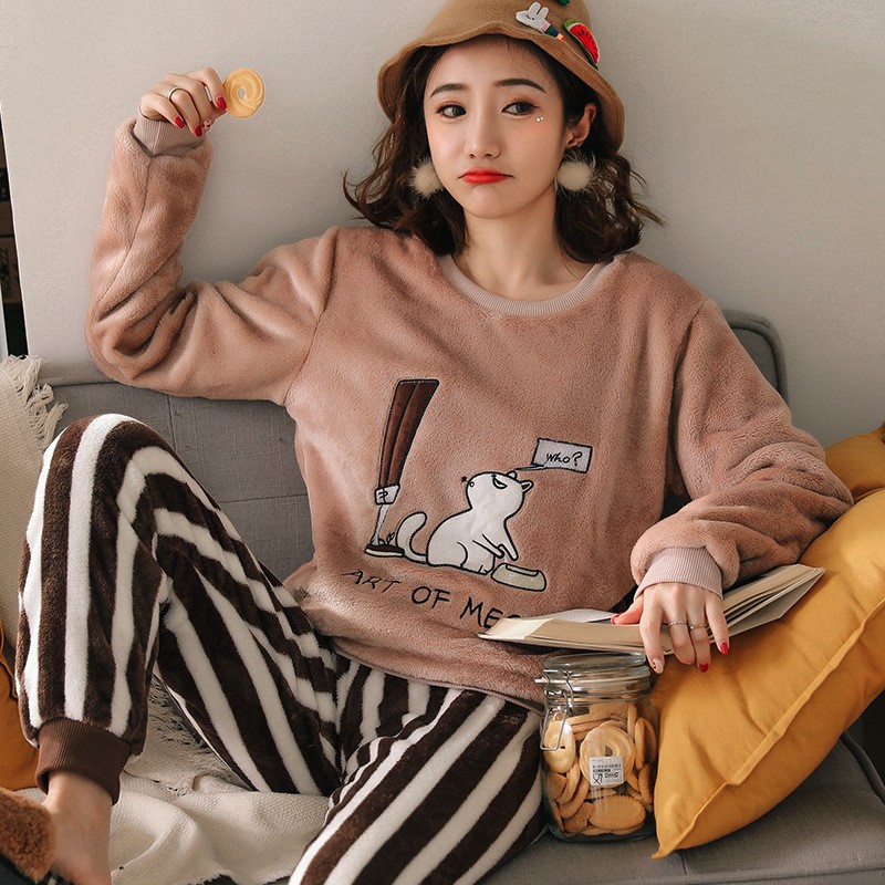 Bộ ngủ, bộ mặc nhà băng lông màu đông siêu mềm mại, ấm áp, dễ thương