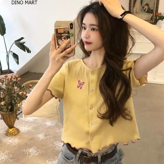 Áo croptop thêu hình cánh bướm có cài cúc