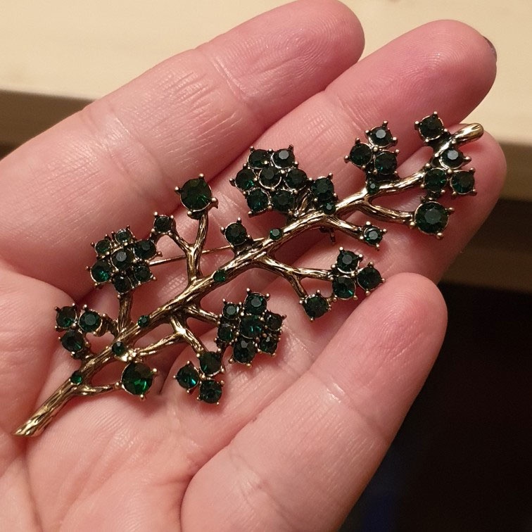 Ghim cài áo hình nhánh cây màu đen đính đá thời trang cho nữ
