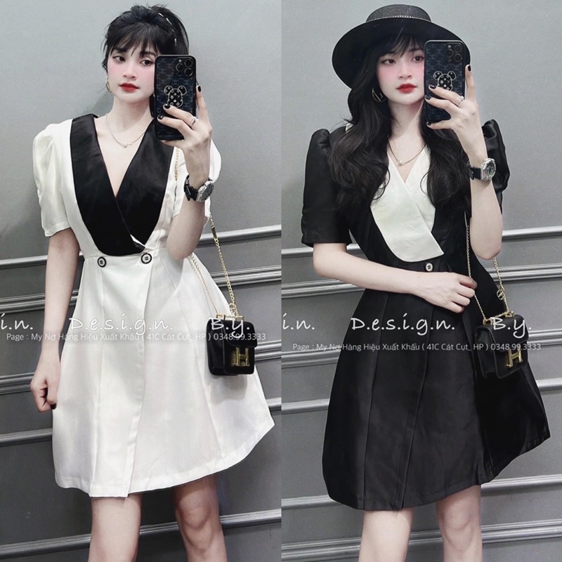 Váy Pha Cổ 2 Màu Trắng Đen Siêu Xinh Có Ảnh Thật