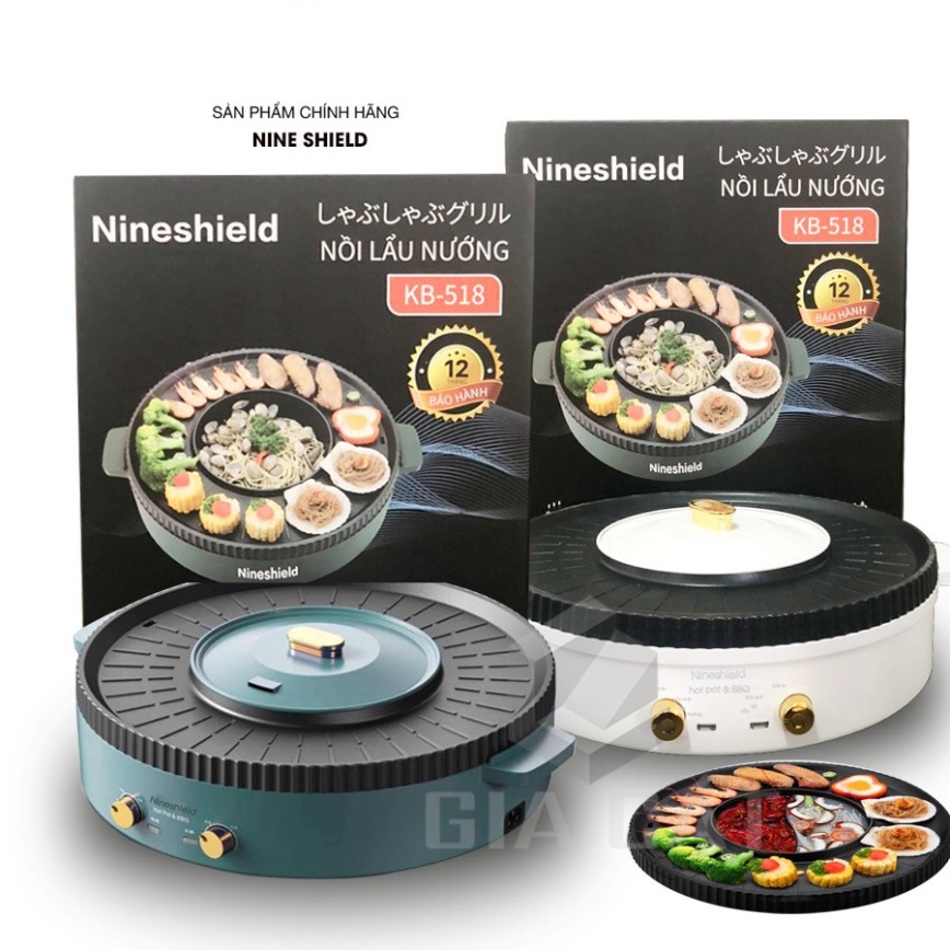 Bếp lẩu nướng tròn Nineshield cao cấp đa năng tiện lợi dành cho 8 người ăn bảo hành 12 tháng
