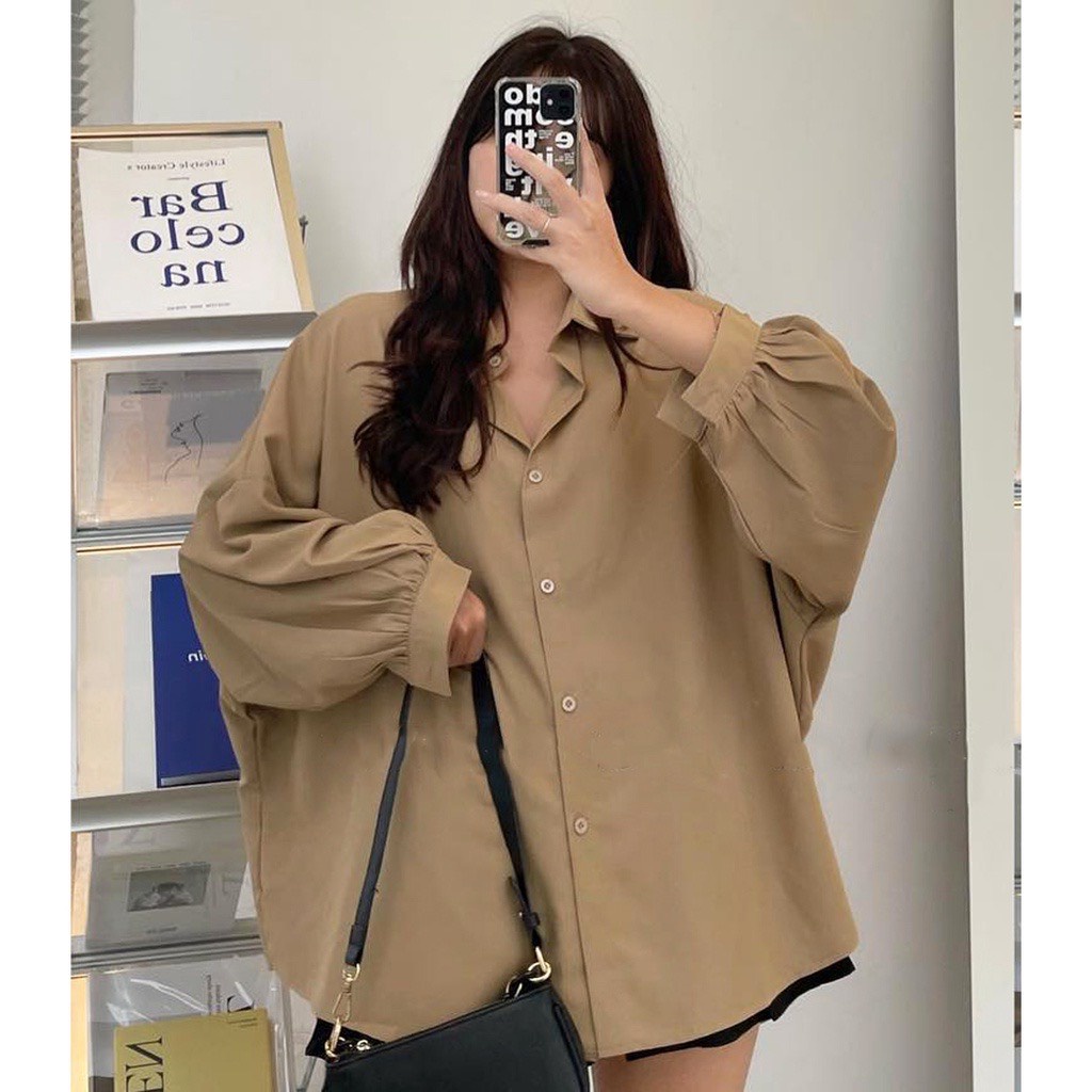 Áo sơ mi trơn dài tay OVERSIZE from rộng-sơ mi bassic vạt sau UNISEX về 3 màu xanh,be,trắng phong cách ulzzang hàn quôc