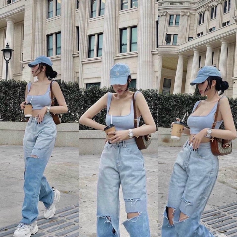 CODE 3130 - QUẦN JEANS SUÔNG LOANG RÁCH GỐI