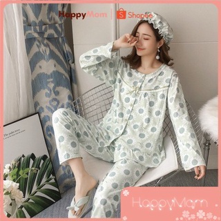 [TẶNG QUÀ]💝Bộ Đồ Bầu Ngủ Sau Sinh Cho Con Bú V016 màu xanh quần có chun điều chỉnh và áo có phần mở sau sinh cho bé ti