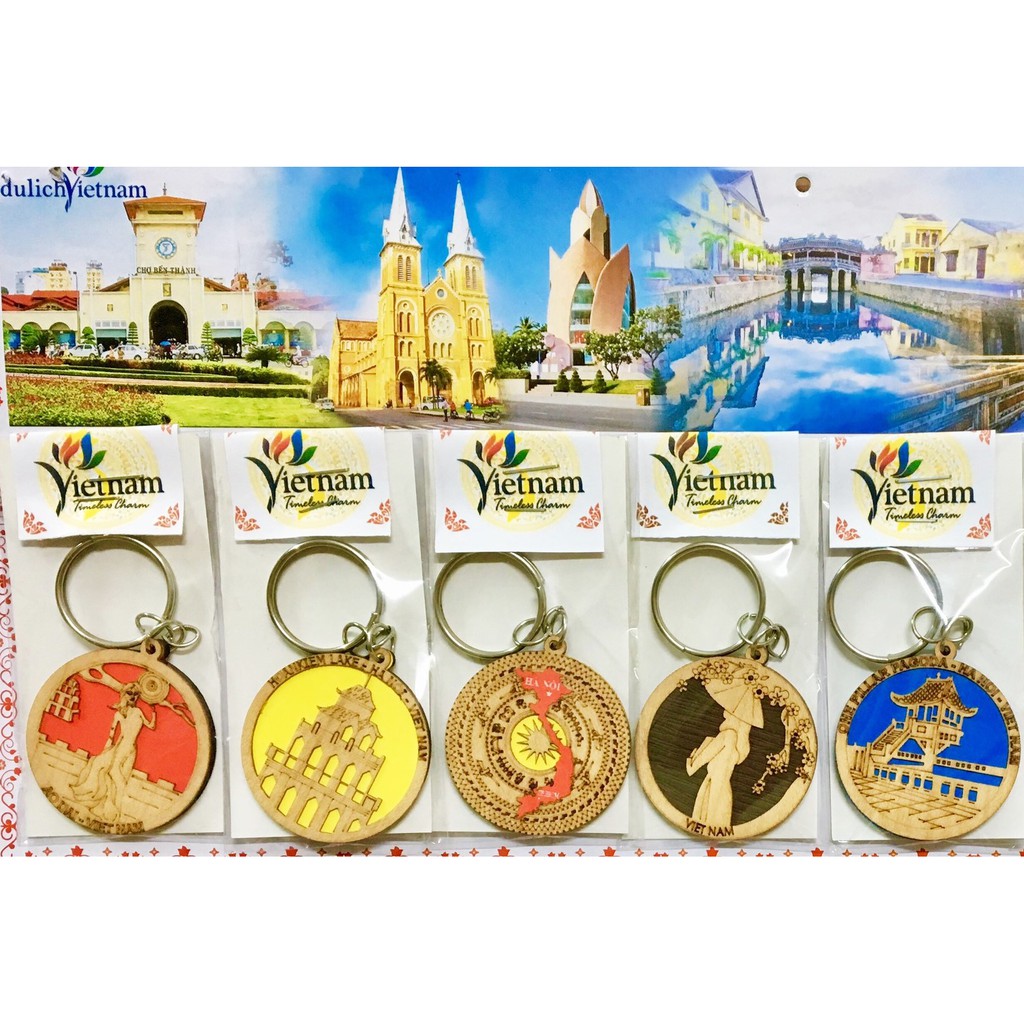 Móc khóa gỗ phong cảnh Việt Nam - 08 móc hình tròn
