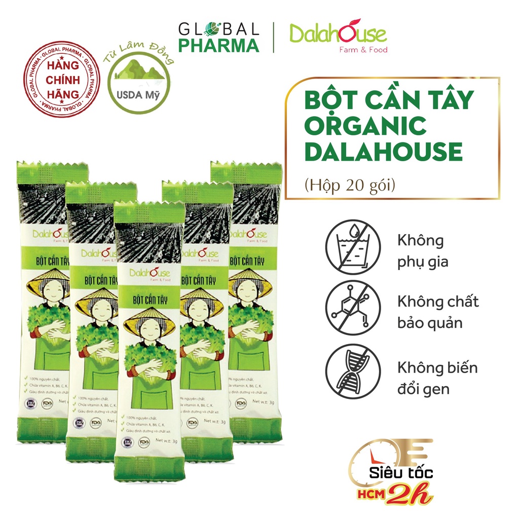 Bột cần tây nguyên chất Dalahouse (Hộp 20 gói x 3g) - đẹp dáng, thanh lọc cơ thể, làm đẹp da