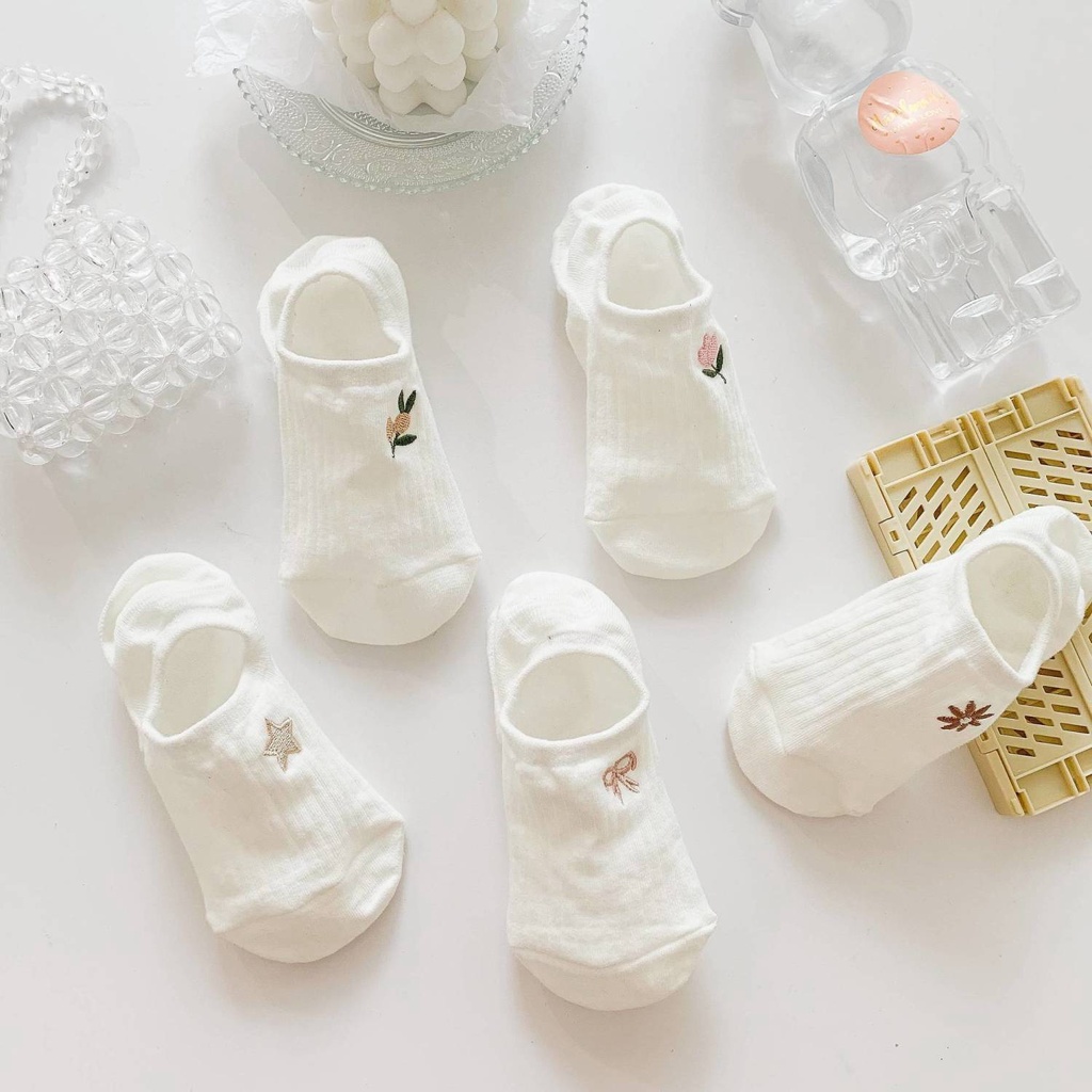 Vớ Thuyền Mỏng Vô Hình Màu Trắng Vô Hình Chống Trượt Thoáng Khí Thêu Hình Hoạt Hình Phong Cách Đặc Biệt Kiểu Mới Cho Nữ ins