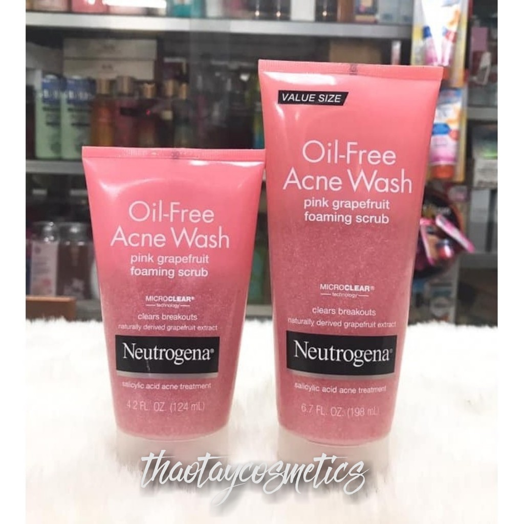 Sữa rửa mặt giảm mụn Neutrogena Oil Free Acne Wash Pink Grapefruit Foaming Scrub (124ml/198ml)