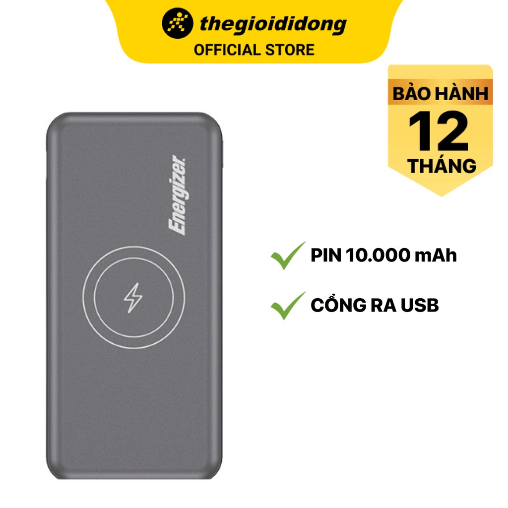 Pin sạc dự phòng không dây Energizer QE10007PQ 10.000 mAh Type C/1 cổng USB 1 cổng Type C - Chính hãng BH 24 tháng