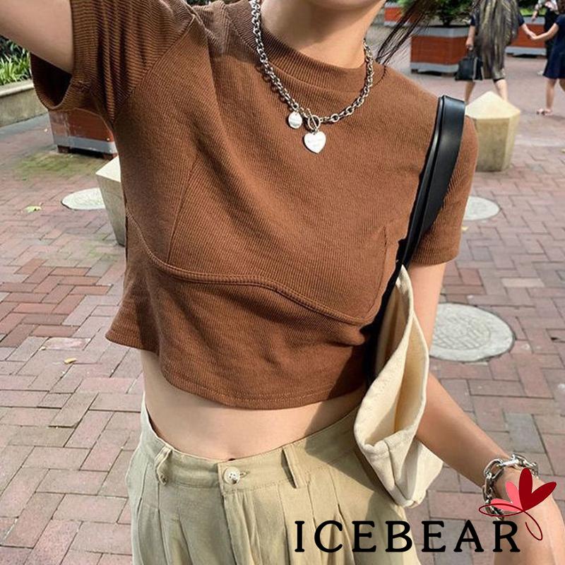 Áo Thun Crop Top Tay Ngắn Cổ Tròn Màu Sắc Trơn Thời Trang Cho Nữ