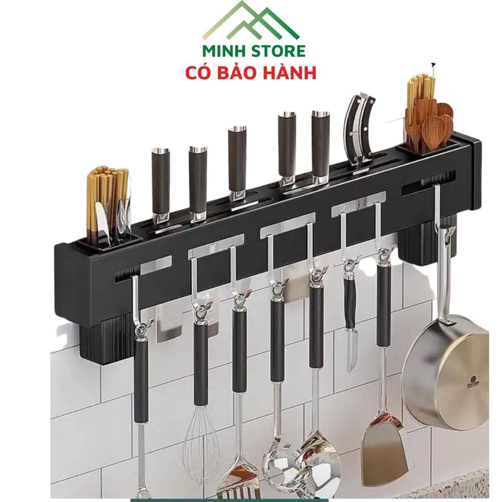 Giá treo dao kéo INOX Để Đồ Nhà Bếp Đa Năng Có ống Đựng Đũa và móc treo Muôi Thìa Bằng Thép Không Rỉ.