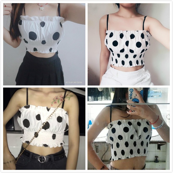 Áo Tank Top Hoạ Tiết Chấm Bi Phong Cách Hàn Quốc