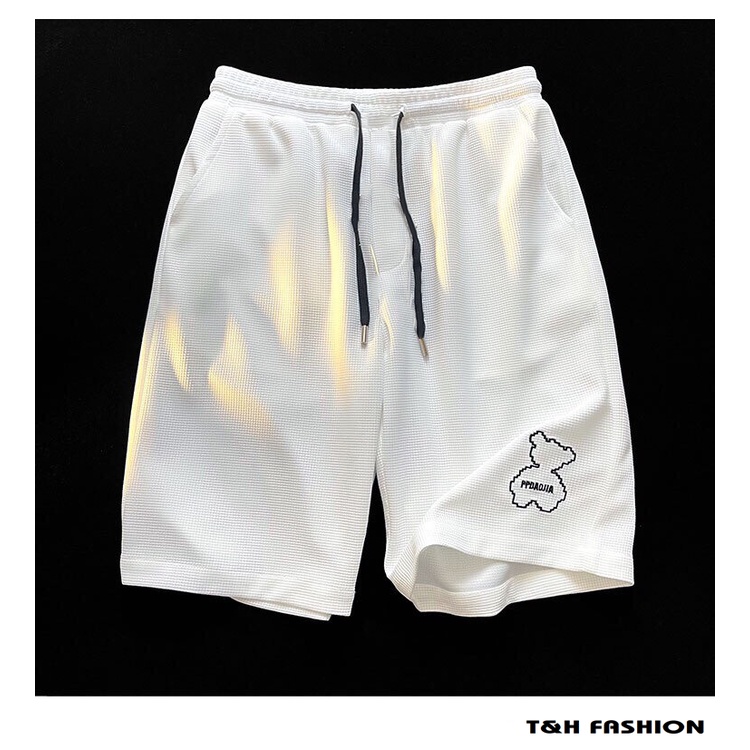 Quần đùi nam nữ vải tổ ong cao cấp - Quần short Unisex thêu hình gấu trúc cực đáng yêu.