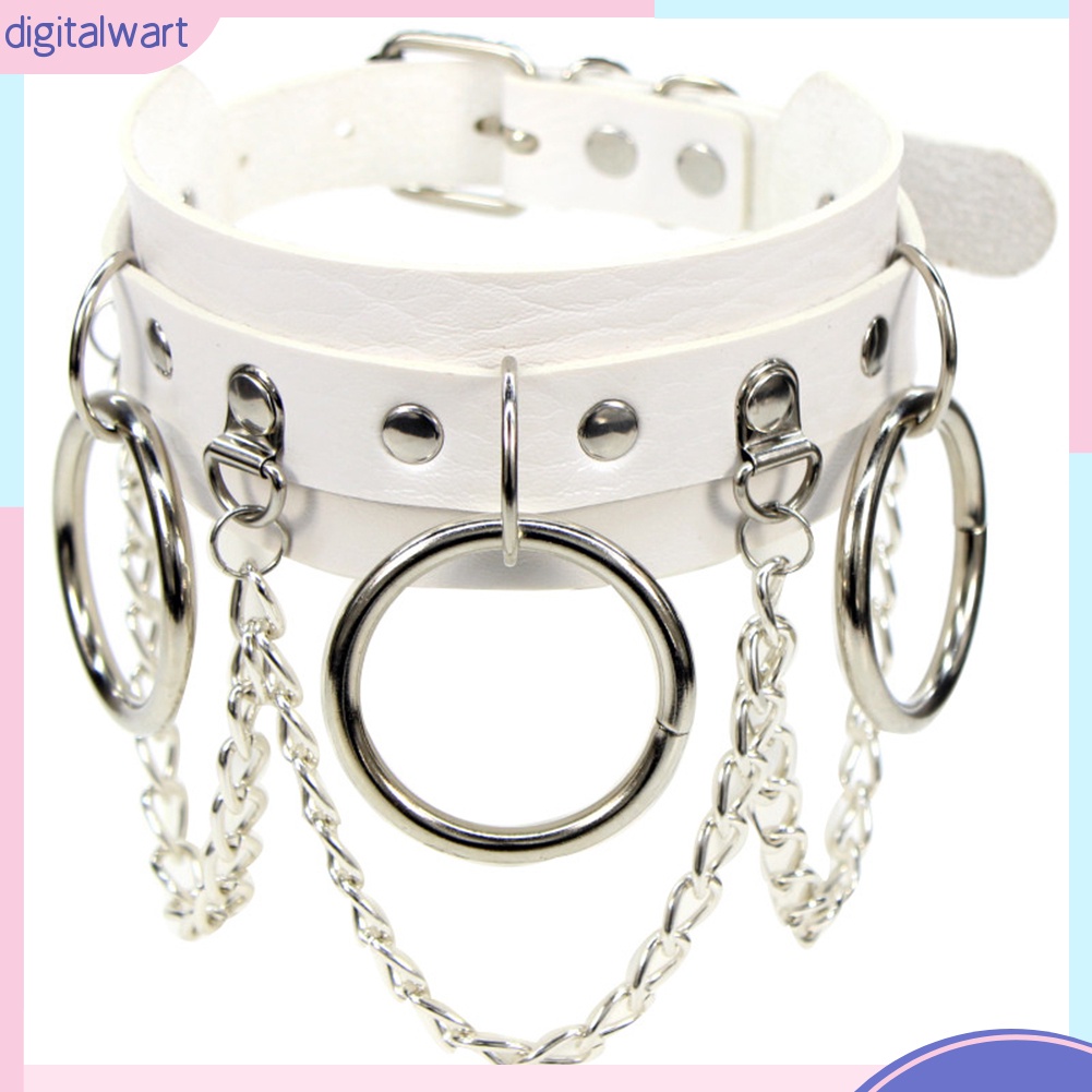 Dây chuyền choker bằng da phối vòng và dây xích tua rua phong cách punk thời trang cá tính cho nữ