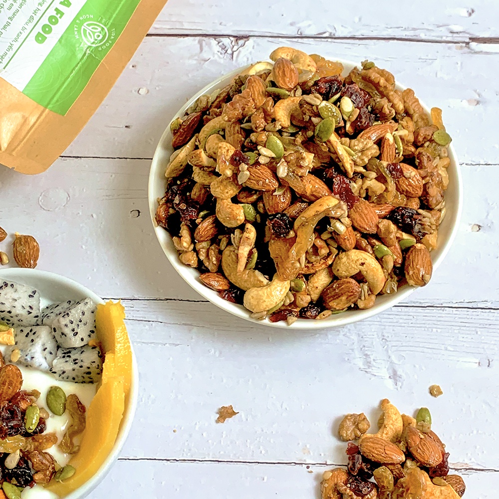 Granola ăn kiêng siêu hạt không yến mạch, Granola siêu hạt nướng mật ong eatclean healthy food - Tida Food