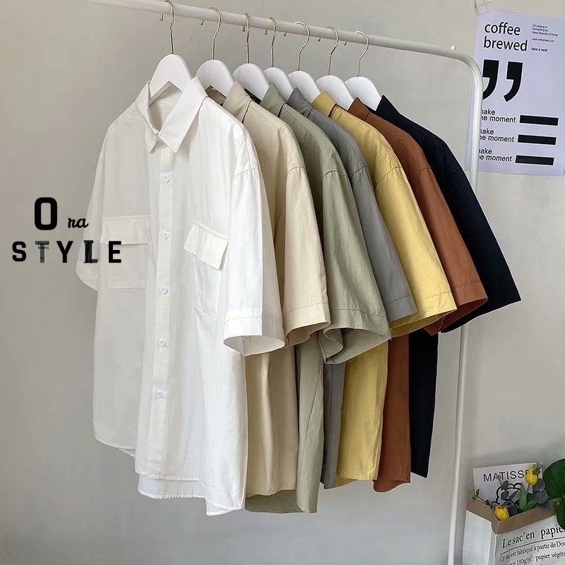 Áo Sơ Mi Trắng Ngắn Tay Form Rộng Phong Cách Hàn Quốc Dành Cho Nam