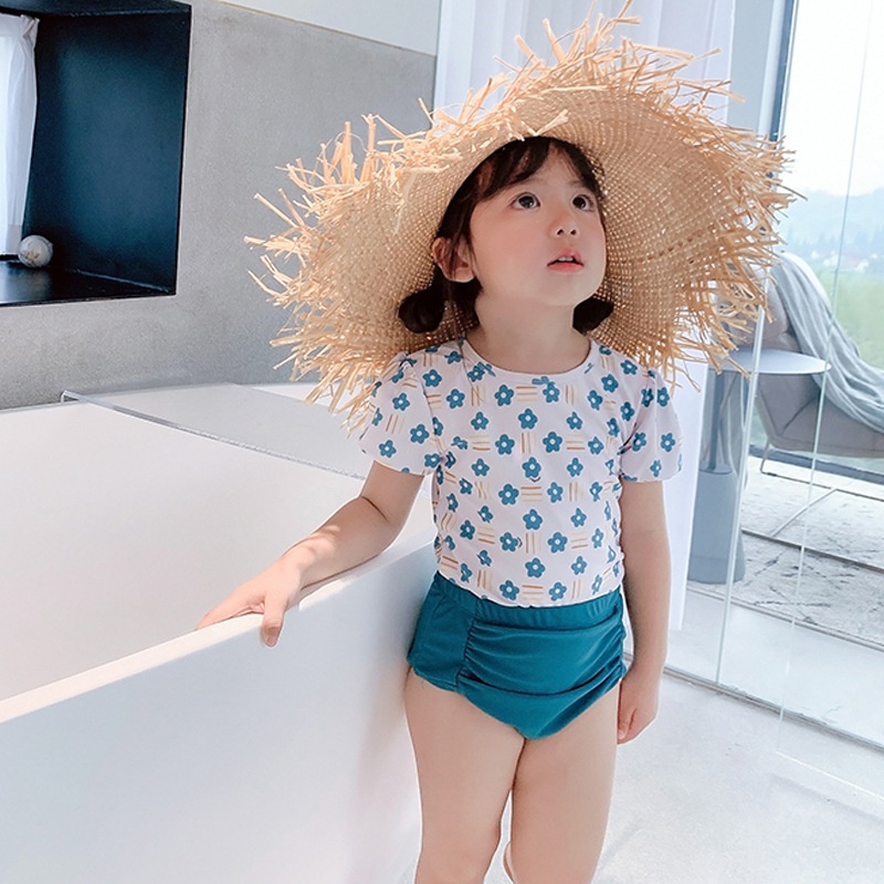 Bộ Đồ Bơi 2 Mảnh Tay Ngắn In Hoa Dành Cho Bé Gái