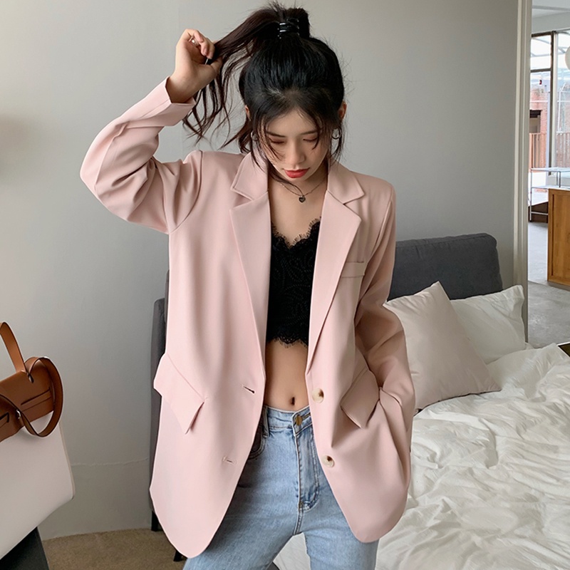 Áo Khoác Blazer Vest Nữ Độn Vai Dáng Dài Hai Cúc Phong Cách Hàn Quốc Thời Trang Sugal AO KHOAC NU 008V2