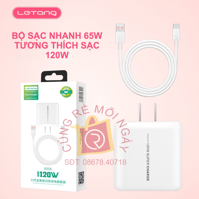 Bộ củ sạc cáp dữ liệu sạc nhanh 66W - Tương thích 120W Type-C - sạc đầy đủ giao thức công suất cao