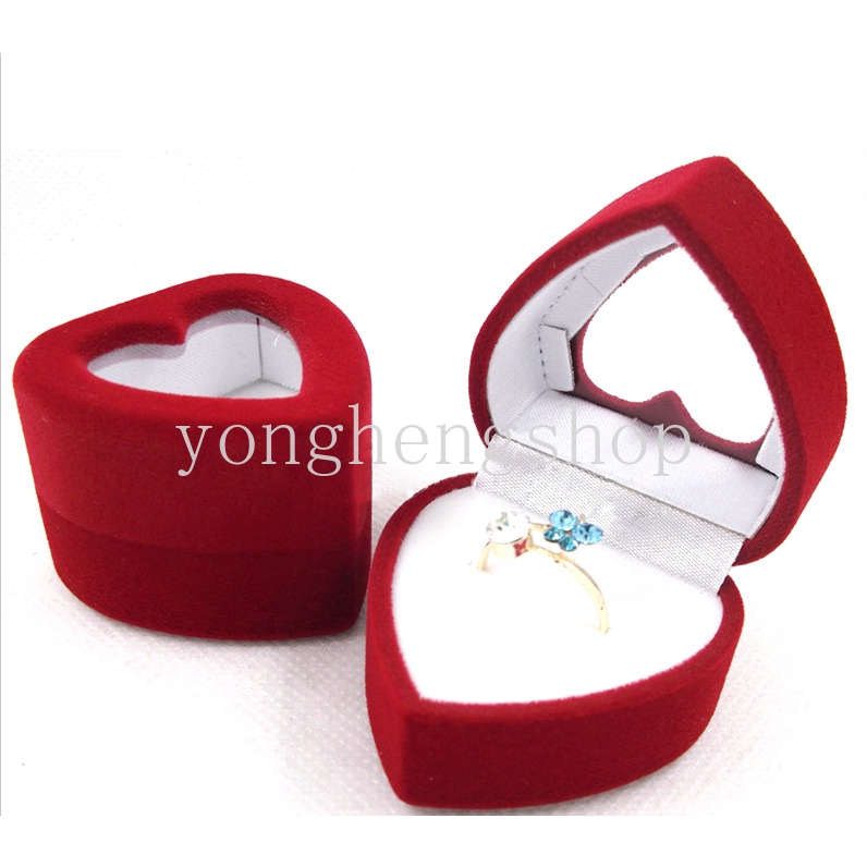 Hộp Đựng Nhẫn Cưới Hình Tròn / Trái Tim Bằng Vải Nhung Ốp