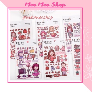 Combo 4 tấm sticker trang trí hình cô gái, chàng trai, động vật dễ thương