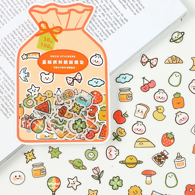 Set 100 Miếng Dán Họa Tiết Dễ Thương Trang Trí Sổ Tay