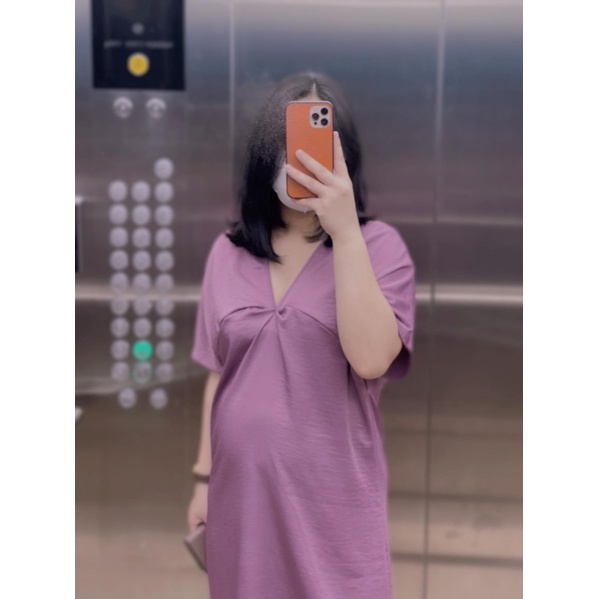 Váy Bầu Suông Dáng Dài Cổ V Chất Lụa Mềm Đẹp RABBIT CLOTHING
