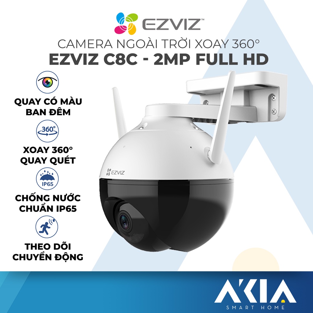 Camera ngoài trời ezviz c8c, kết nối wifi, xoay 360 độ quay có màu ban đêm, chống nước ip65, chế độ bao quát toàn cảnh