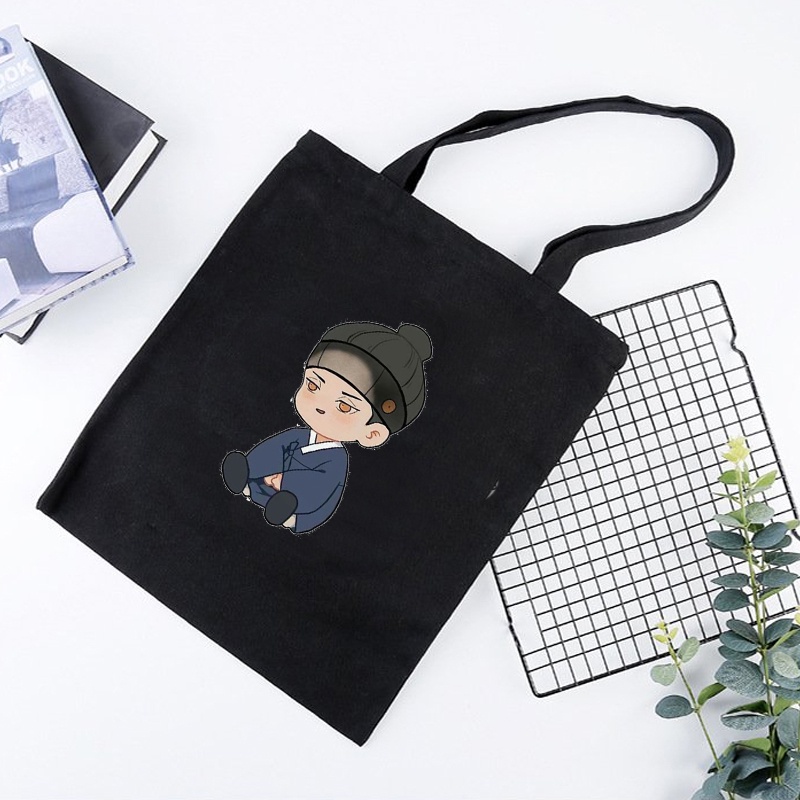 Túi tote vải đen đeo vai in hình Dạ ký boylove phong cách anime chibi tiện lợi thời trang
