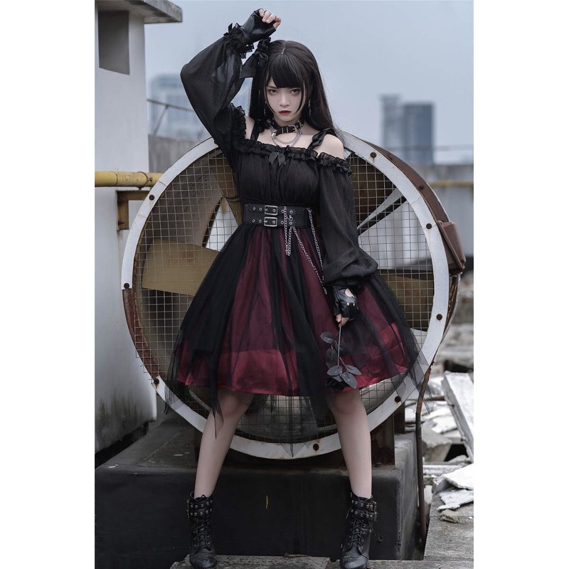 YAS0765-Váy Lolita trễ vai girl killer kèm belt