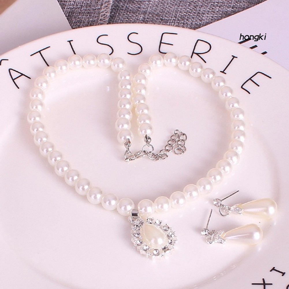 (Hàng Mới Về) Bộ vòng cổ + Bông Tai Đính Ngọc Trai Giả Xinh Xắn