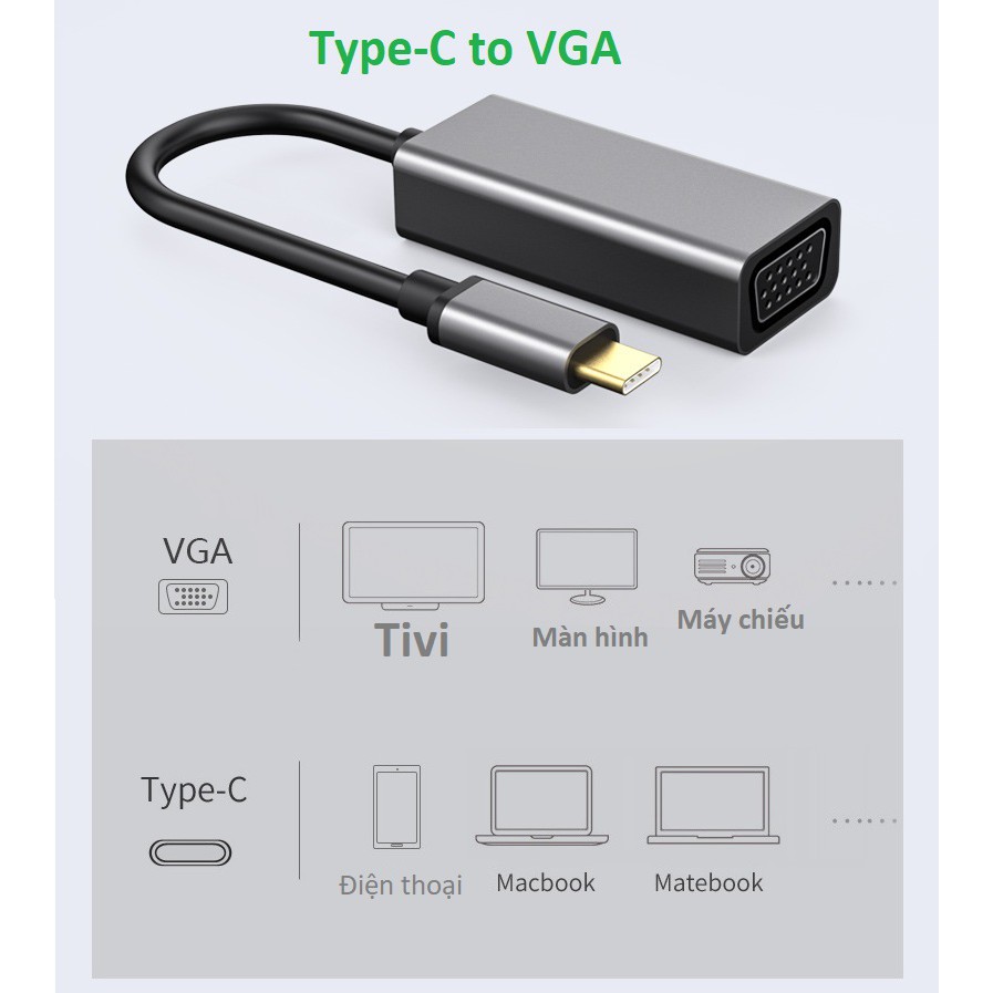 [Mã ELFLASH5 giảm 20K đơn 50K] Cáp chuyển Type-C sang VGA vỏ nhôm cao cấp | BigBuy360 - bigbuy360.vn