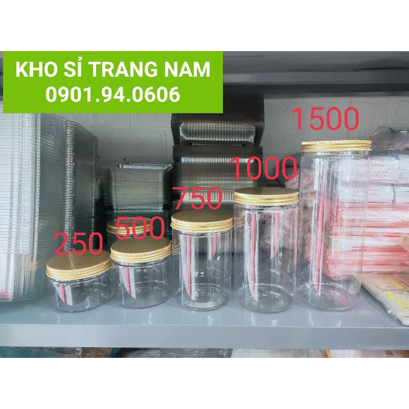 Hủ nhựa pet nắp nhôm nhiều cỡ đựng đồ khô, hạt sấy, bánh, mực rim