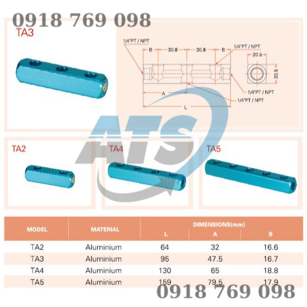 Thanh chia ngang khí nén ren 13mm