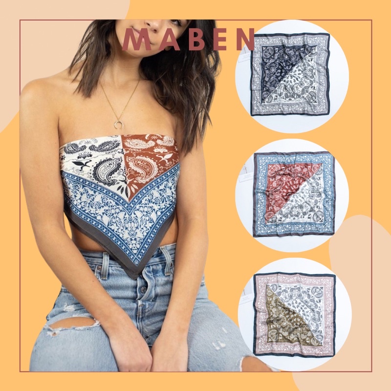 Khăn turban lụa vuông cột áo size 70x70cm - Maben