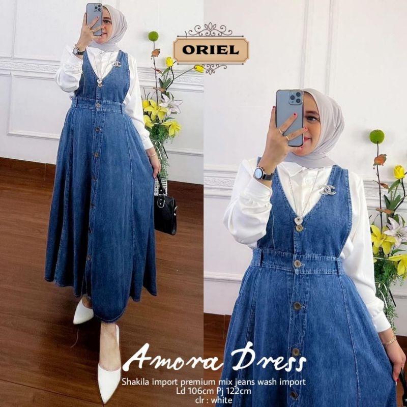 Amora Đầm Midi Vải Jean Pha Trộn Cao Cấp Shakila mix Giặt Được Nhập Khẩu Từ Oriel / Đầm Midi Shakila mix