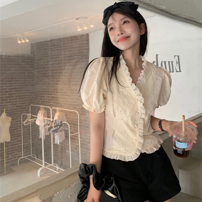 Áo Sơ Mi Tay Ngắn Cổ Chữ V Thời Trang Mùa Hè Quyến Rũ Dễ Phối Đồ Cho Nữ