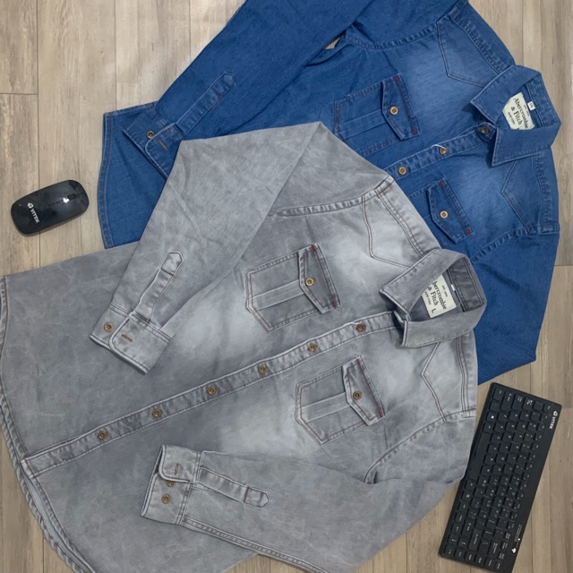 Áo sơ mi + áo khoác jean thun nam BIGSIZE < 85kg (size L-5XL)