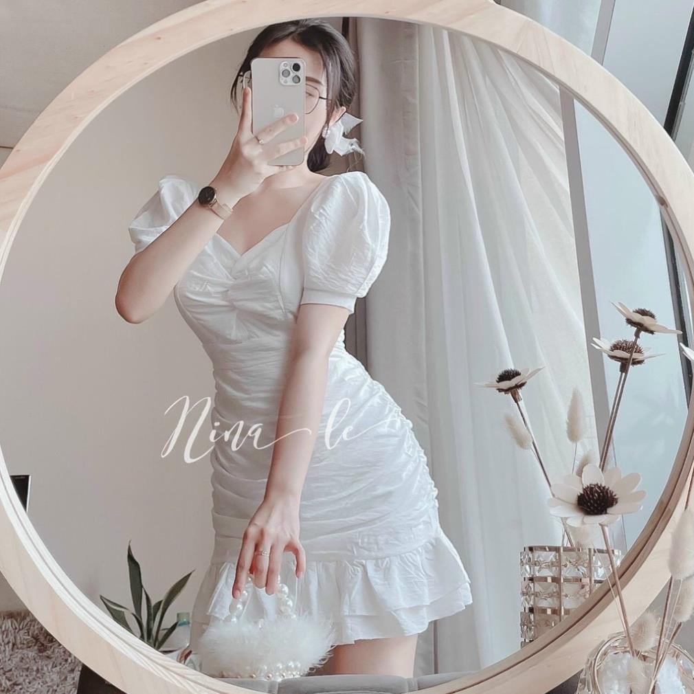 Đầm Body Midi Đuôi Cá Tay Búp Màu Trắng 🦋FREESHIP🦋 Váy Trắng Dáng Body Đuôi Cá Linh Trần Store  ྇