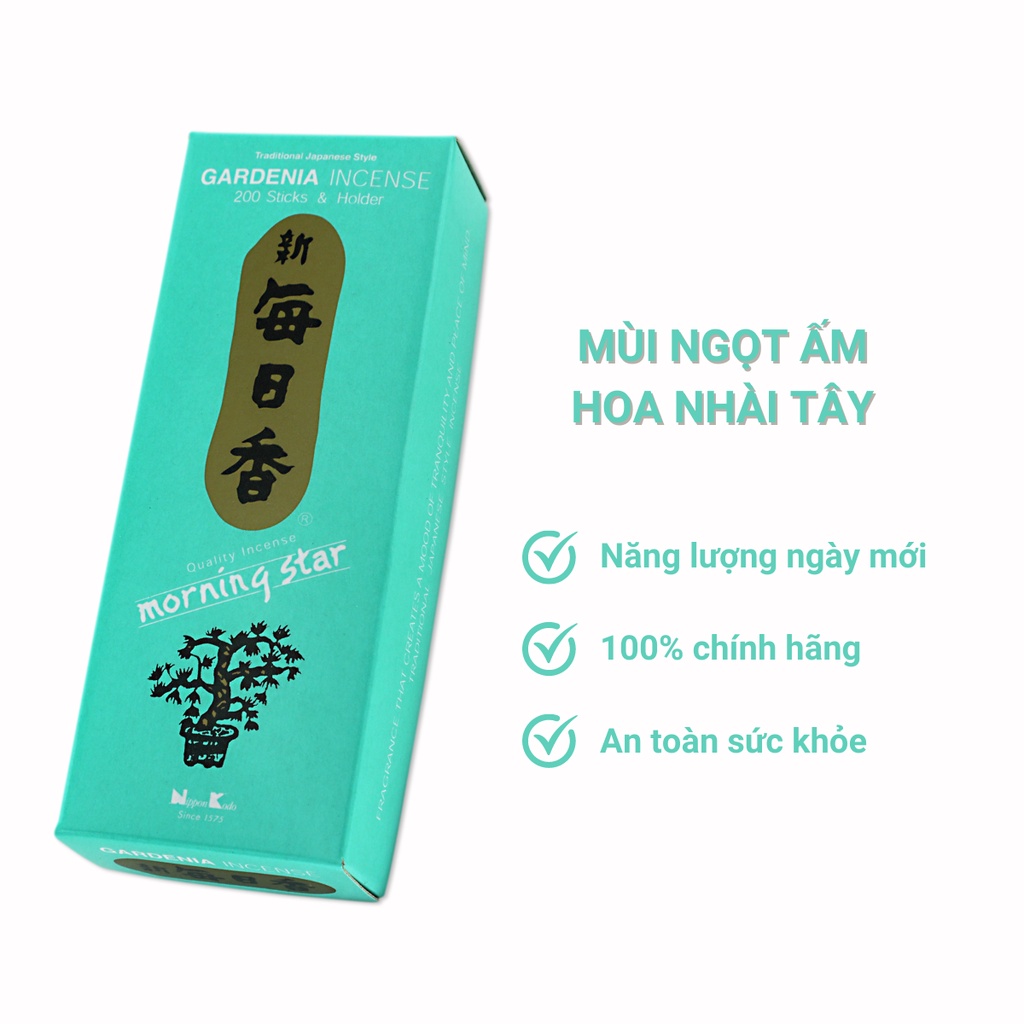 Nhang thơm Morning Star Gardenia hoa dành dành (nhài tây) 200 que, Thanh hương Nhật Bản Nippon Kodo