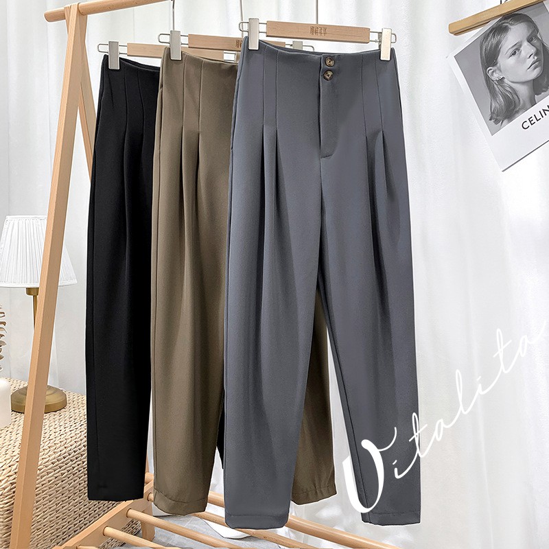 Quần Baggy nữ lưng cao cạp liền STYLE HÀN QUỐC - chất vải Cát Hàn