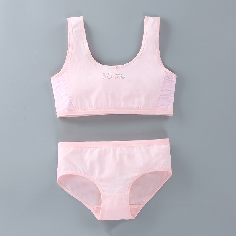 Bộ Áo Ngực Hai Lớp Phối Quần Lót Vải Cotton Dễ Thương Cho Bé Gái Tuổi Dậy Thì 8-16 Tuổi